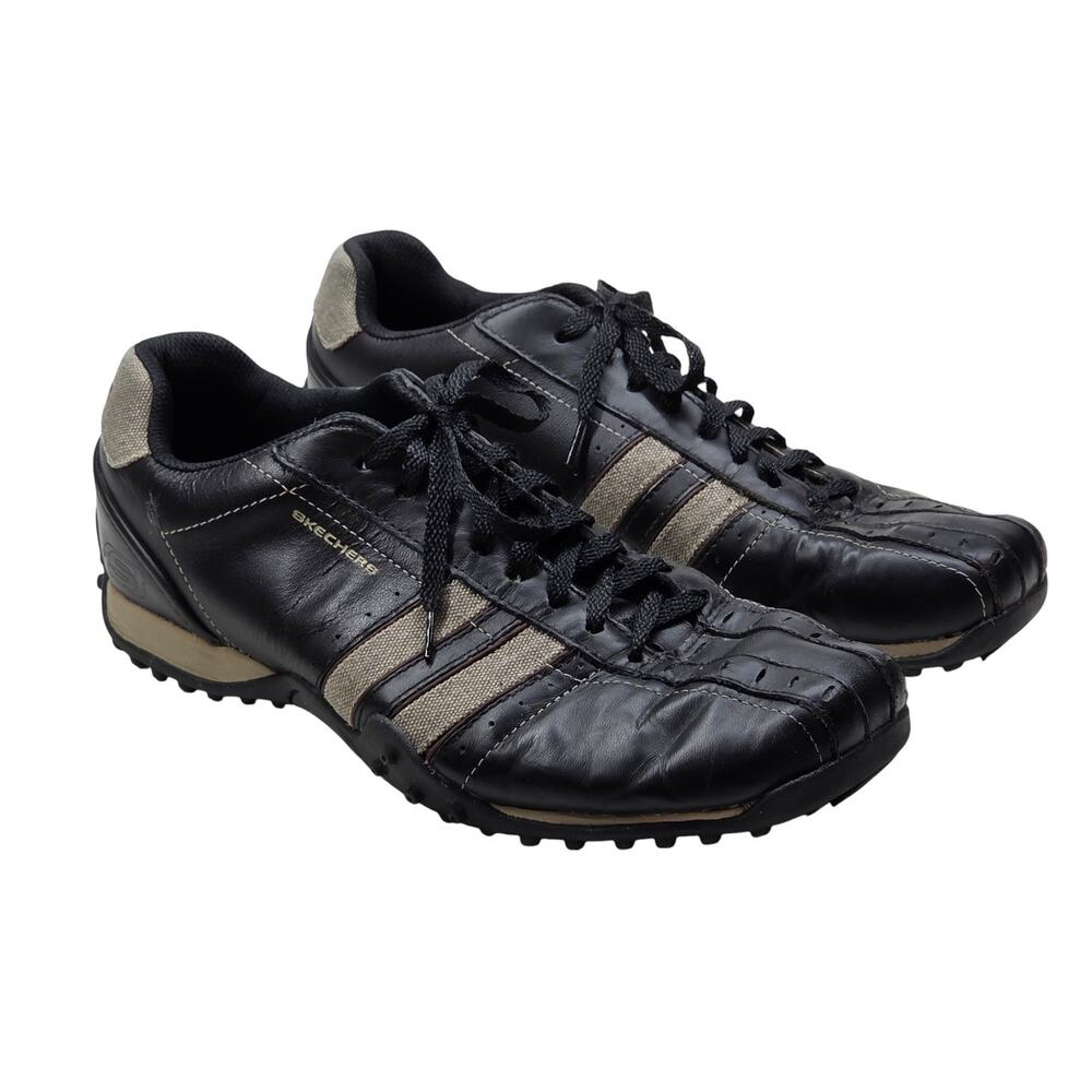 Skechers Urban Track Black Tan Leather Sneakers Men’s Size 9 Casual Comfort